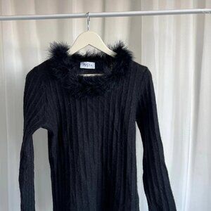 Vintage Y2K 90s 00s mohair knit jumper faux fur feather trim